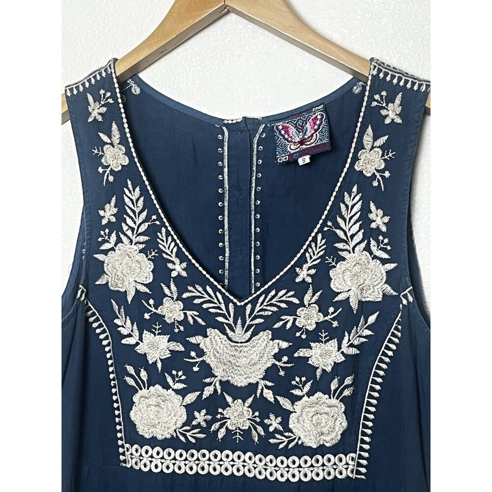 Johnny Was Briar Tank Dress Embroidered Floral Sz Small Blue Boho Cottagecore - Picture 3 of 9